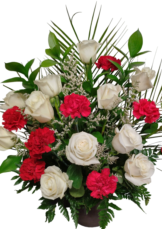 White and Red Sympathy Container Arrangement